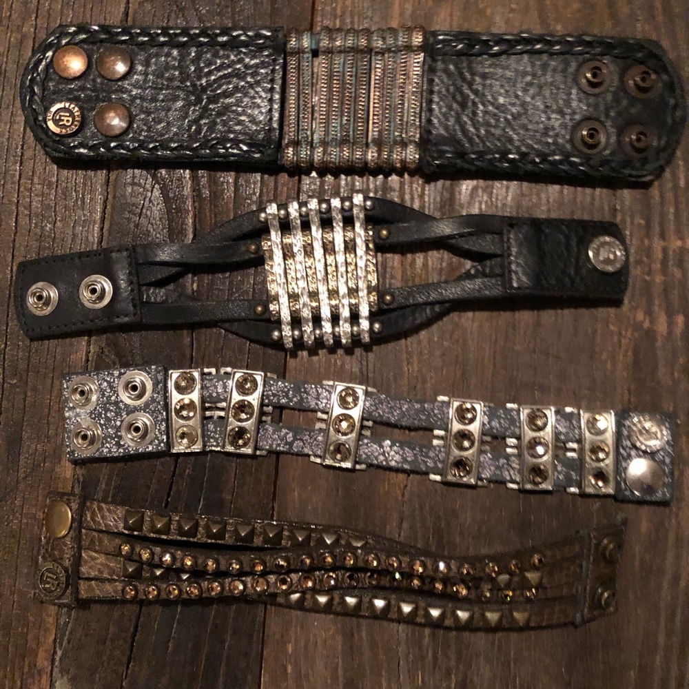 Bundle of 4 LeatherRock cuff bracelets